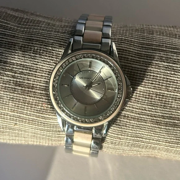 Liz Claiborne Silver Two-Tone Crystal Accent Bracelet Watch - Picture 2 of 8